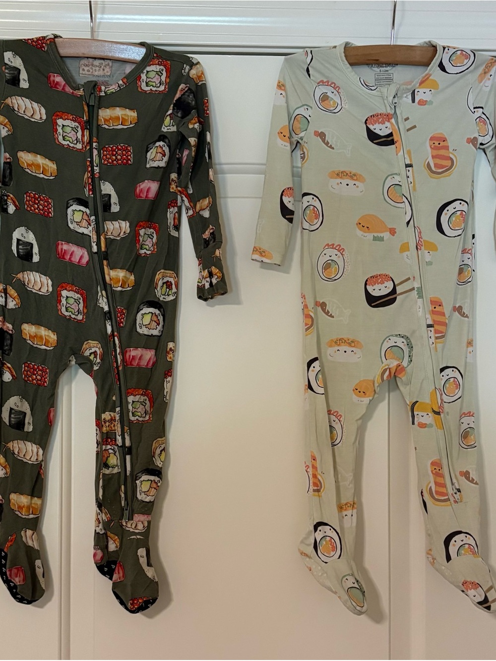 Posh Peanut Sushi Print Footie Pair in Olive & Cream